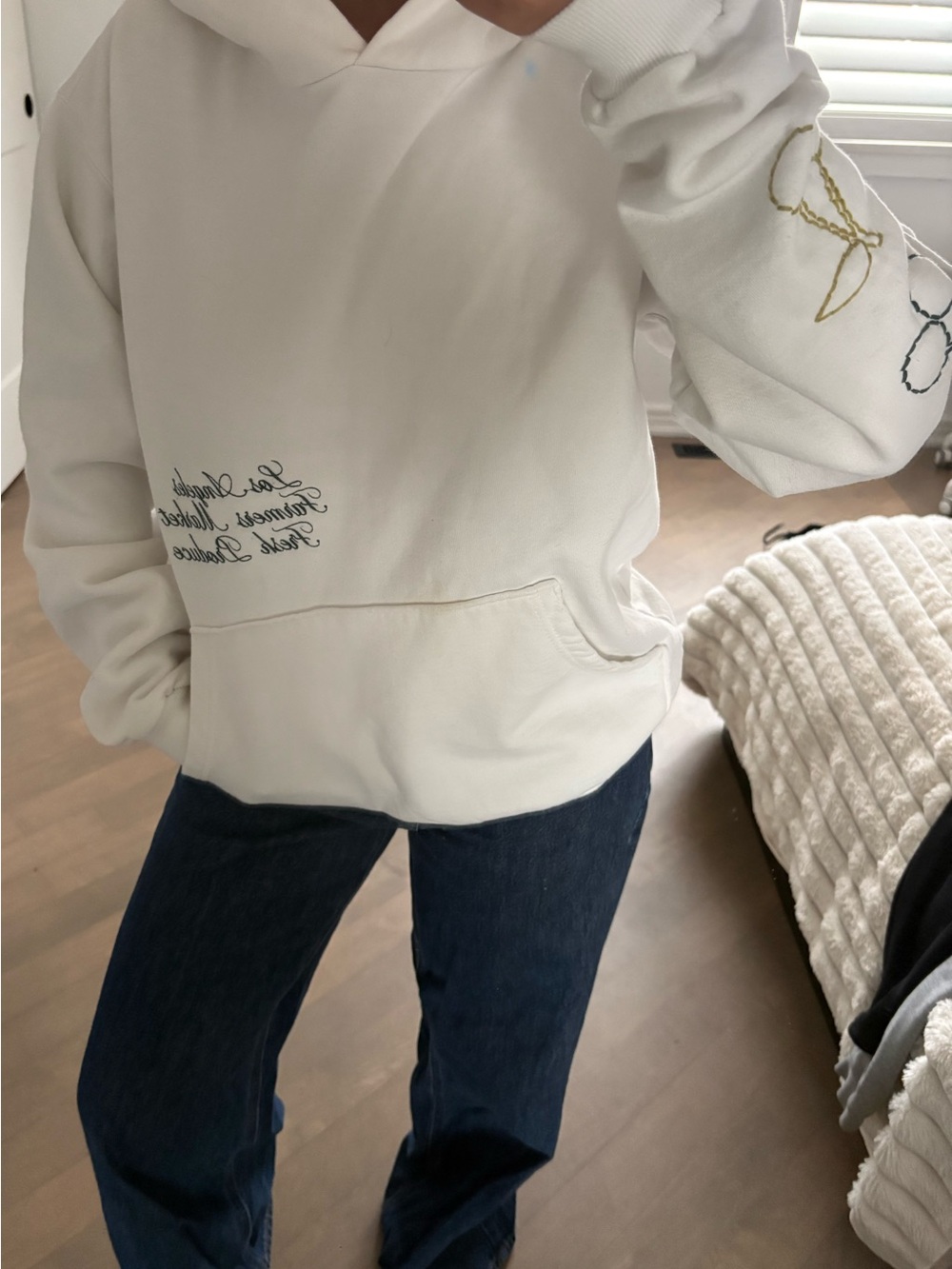 PacSun White Hoodie with Subtle Script & Sleeve Embroidery